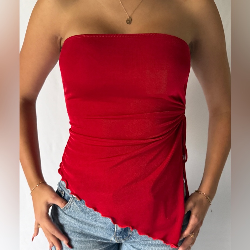 Red Strapless Top